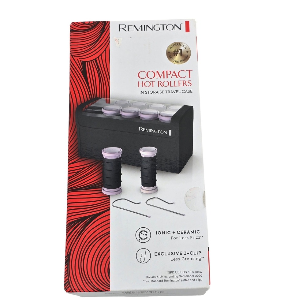 Remington H1018 Compact Hot Rollers Ionic Ceramic Travel Set 10 Rollers J-Clips
